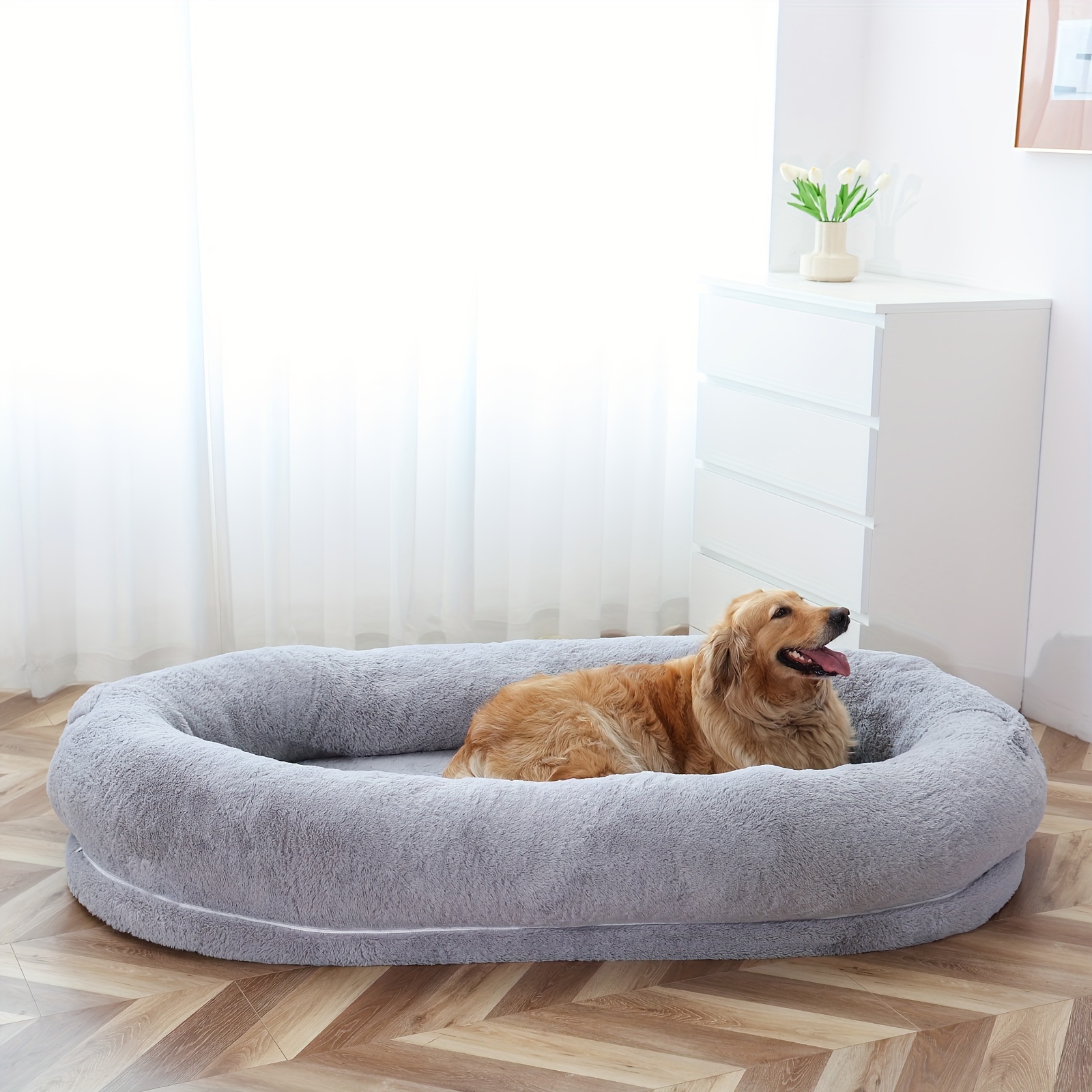 

Lilypelle Oversized Bed, 71"l×47.2"w×12"h Human Size Dog Bed With Washable Faux Fur Cover, Large Dog Bean Bag Bed For Families, Grey