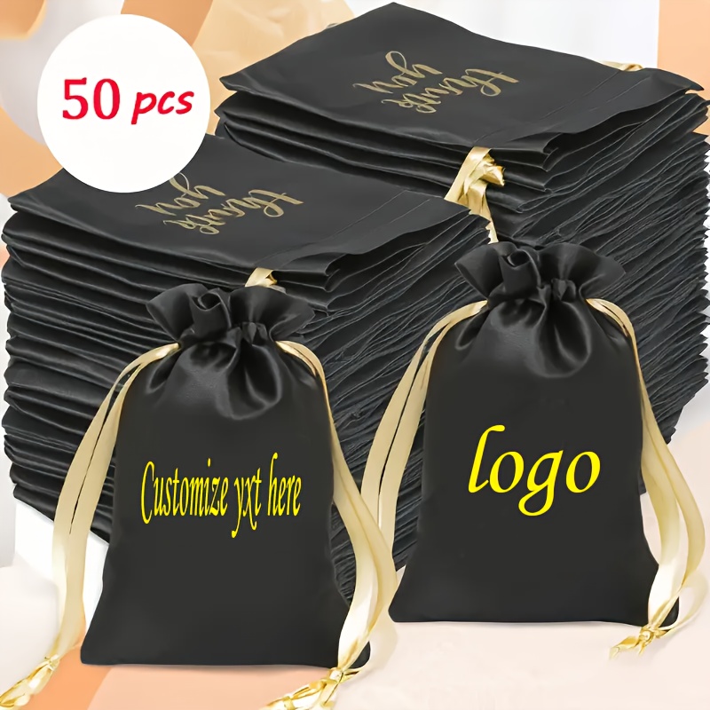 TEMU 50pcs Customizable Text And Logo Drawstring Bag Design Used As Personalized Thank You Bags For Various Festivals Such As Birthdays, Weddings,