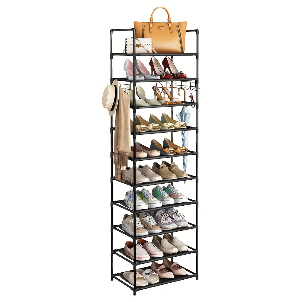 

10-tiers Black Shoe Rack For Cloest, Tall Shoe Organizer For Entryway Bedroom Hallway, Easy To Assemble With Manual, Shoe Storage Large Capacity For 20-24 Pairs Of Shoes And Boots