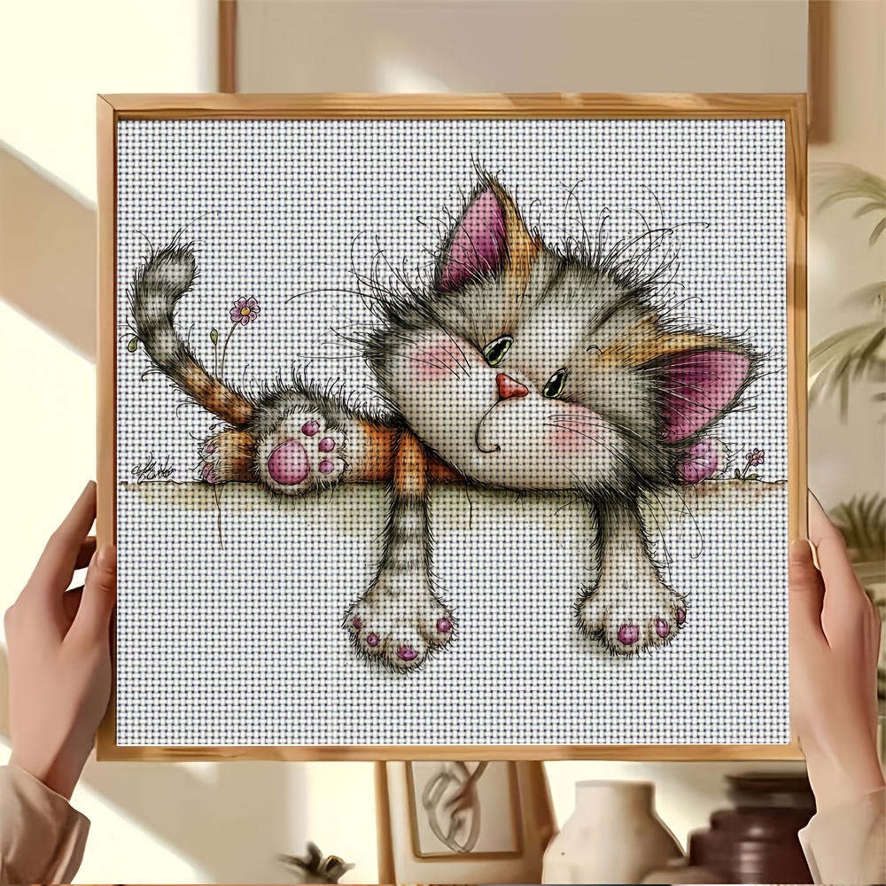 DIY Cross-Stitch Printed Kit, Cartoon Kitten Pattern for Beginners
