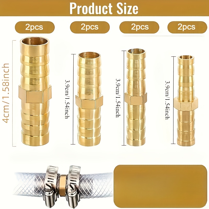 Image of Leak-proof Brass 8pcs Hose Connector Kit - Universal Fittings For Air, Water, Fuel & Oil Lines - 6mm/8mm/10mm/12mm, Compatible With European &