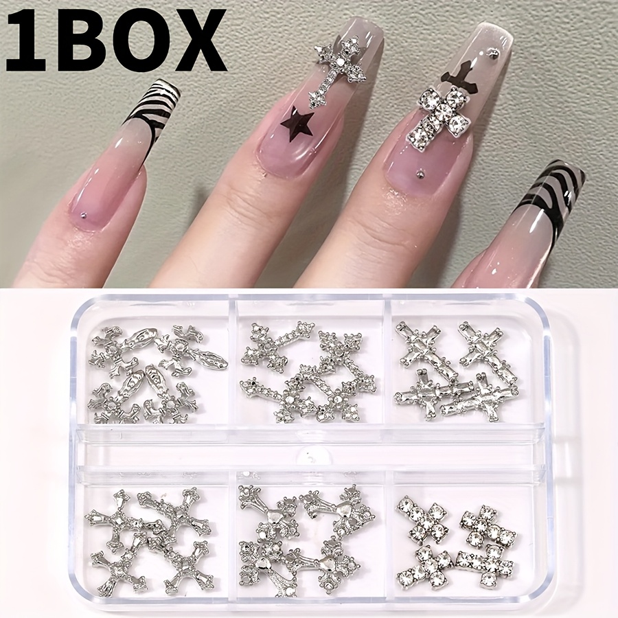 6-slot Silvery Nail Art Charms, Alloy Exquisite Nail Accessories, Vintage Nail Decorations