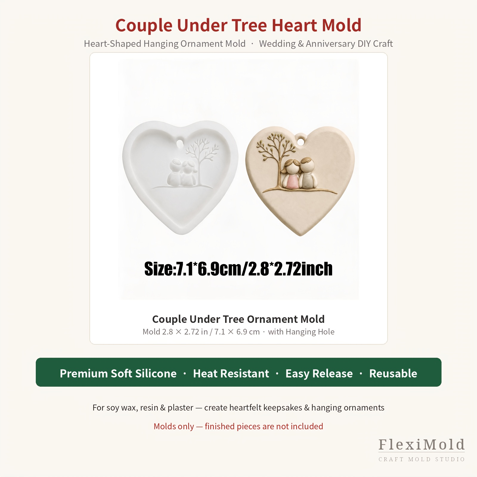 TEMU Couple Under Tree Silicone Mold Heart Shaped Hanging Ornament Mold For Candle Resin Plaster Wedding Anniversary Craft Gift