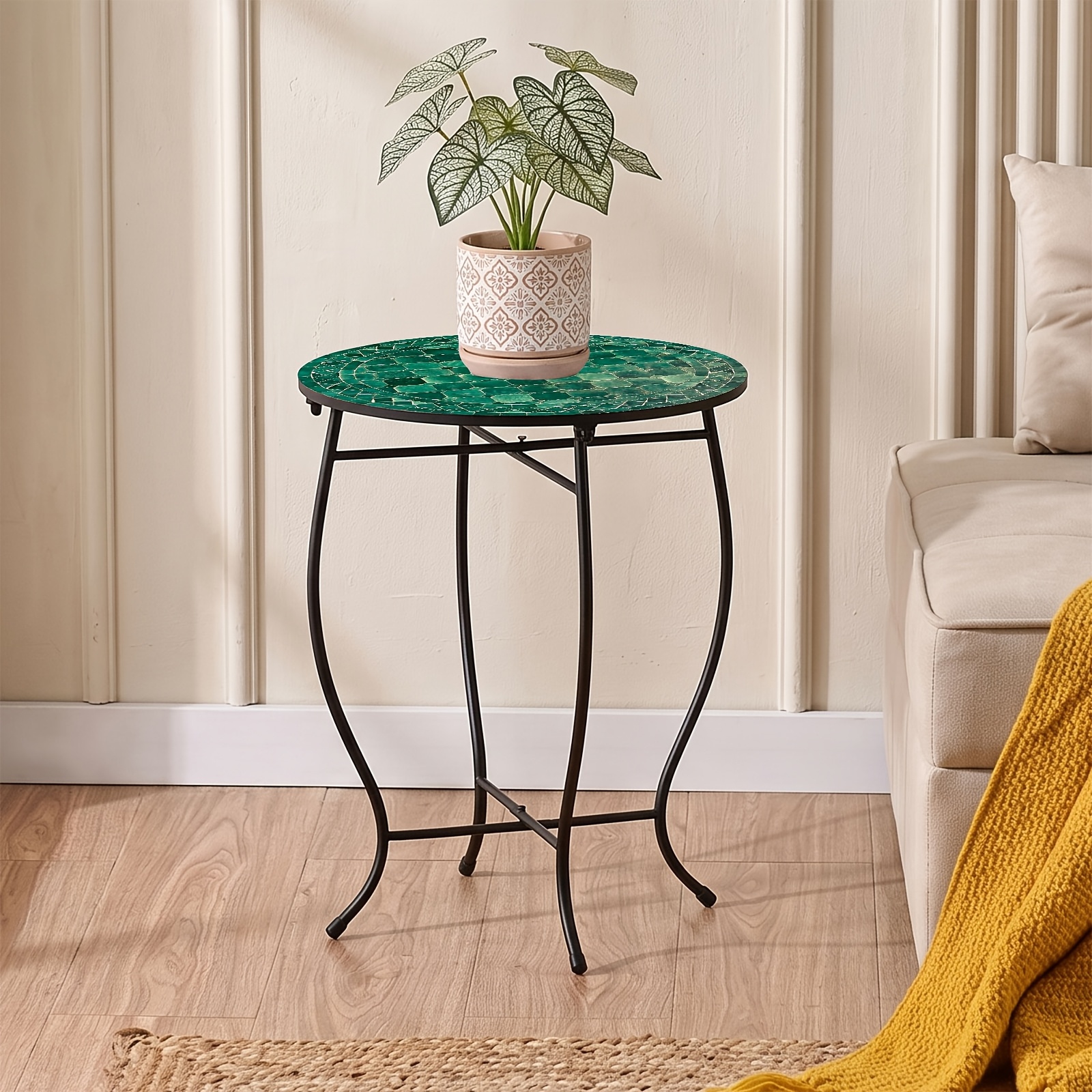 Moroccan Style Green Mosaic Pattern Round Side Table
