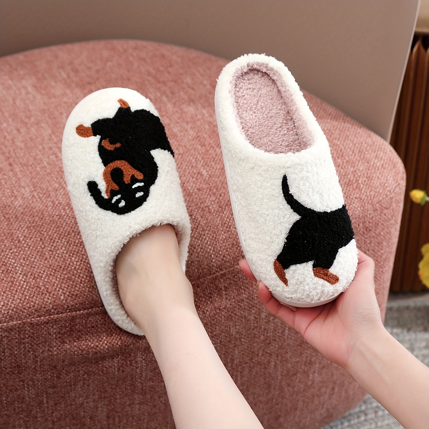 

Unisex Adorable Pattern Slides, Comfortable Fuzzy Slippers, Shoes For Bedroom