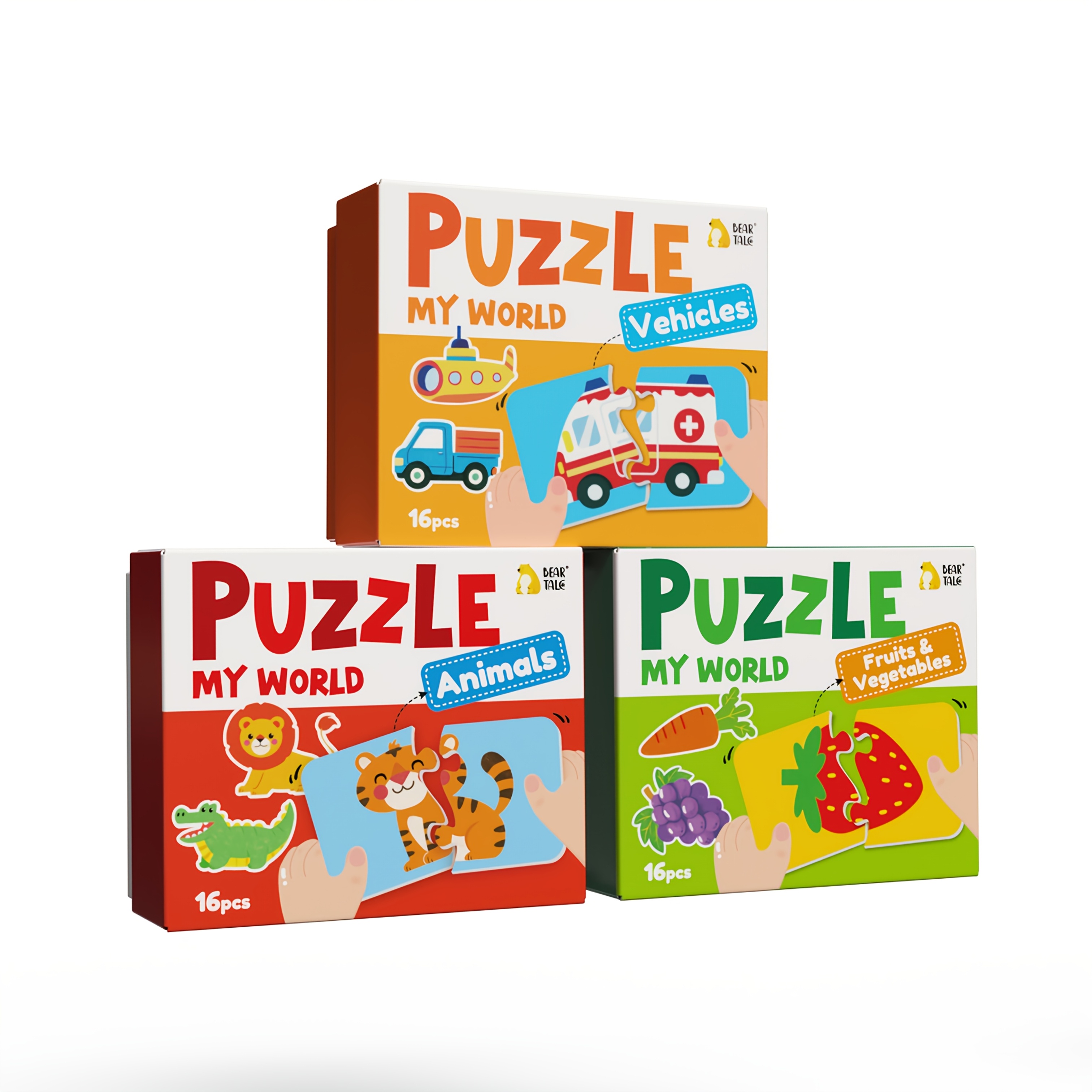 Image of Bear Tale Toddler Matching Puzzle Set 16/32/48pcs, Educational Jigsaw Puzzles For Kids, Preschool Learning Toy With Animals, Vehicles, Fruits And Themes, Early Learning Gift For Boys And Girls
