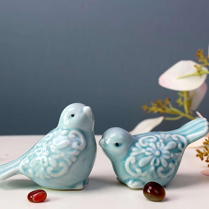 

2pcs Set Of Ceramic Bird And Duck Statues - Versatile Home And Office Decor, Suitable For Cabinets, Shelves And Miniature Landscapes