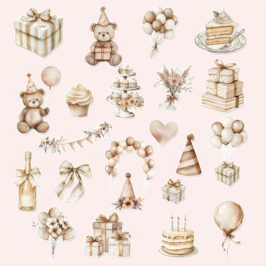 Image of A Set Of Birthday Party Themed Stickers, Birthday Cake Stickers, Watercolor Stickers For Scrapbooking, Bookmarks, Backpack, Cup, Notebook Stickers, Planner Stickers, Stickers