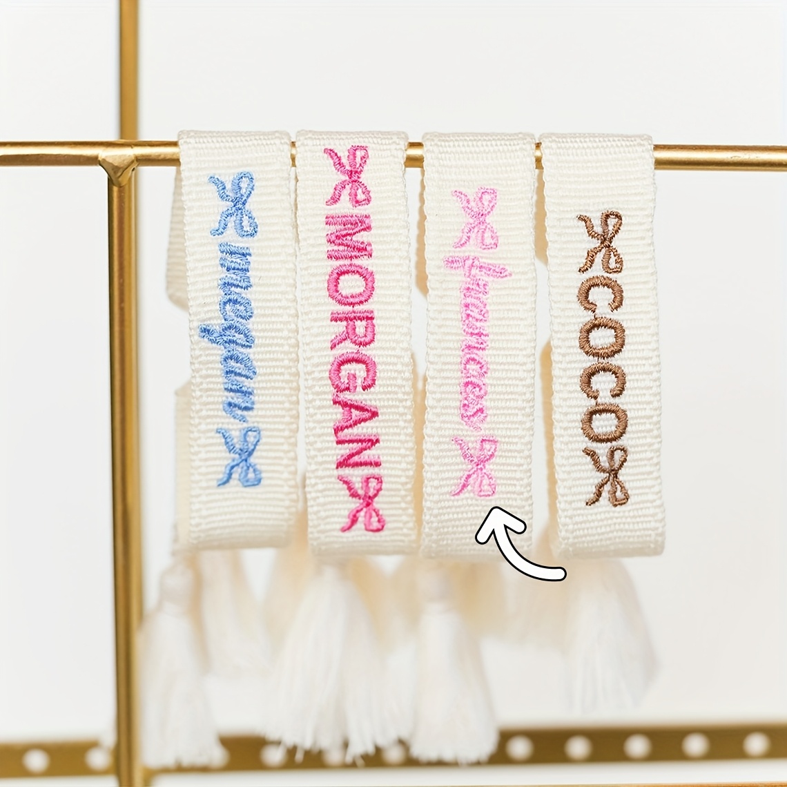 Customized Name Embroidered Tassel Bracelet, Unique Gift