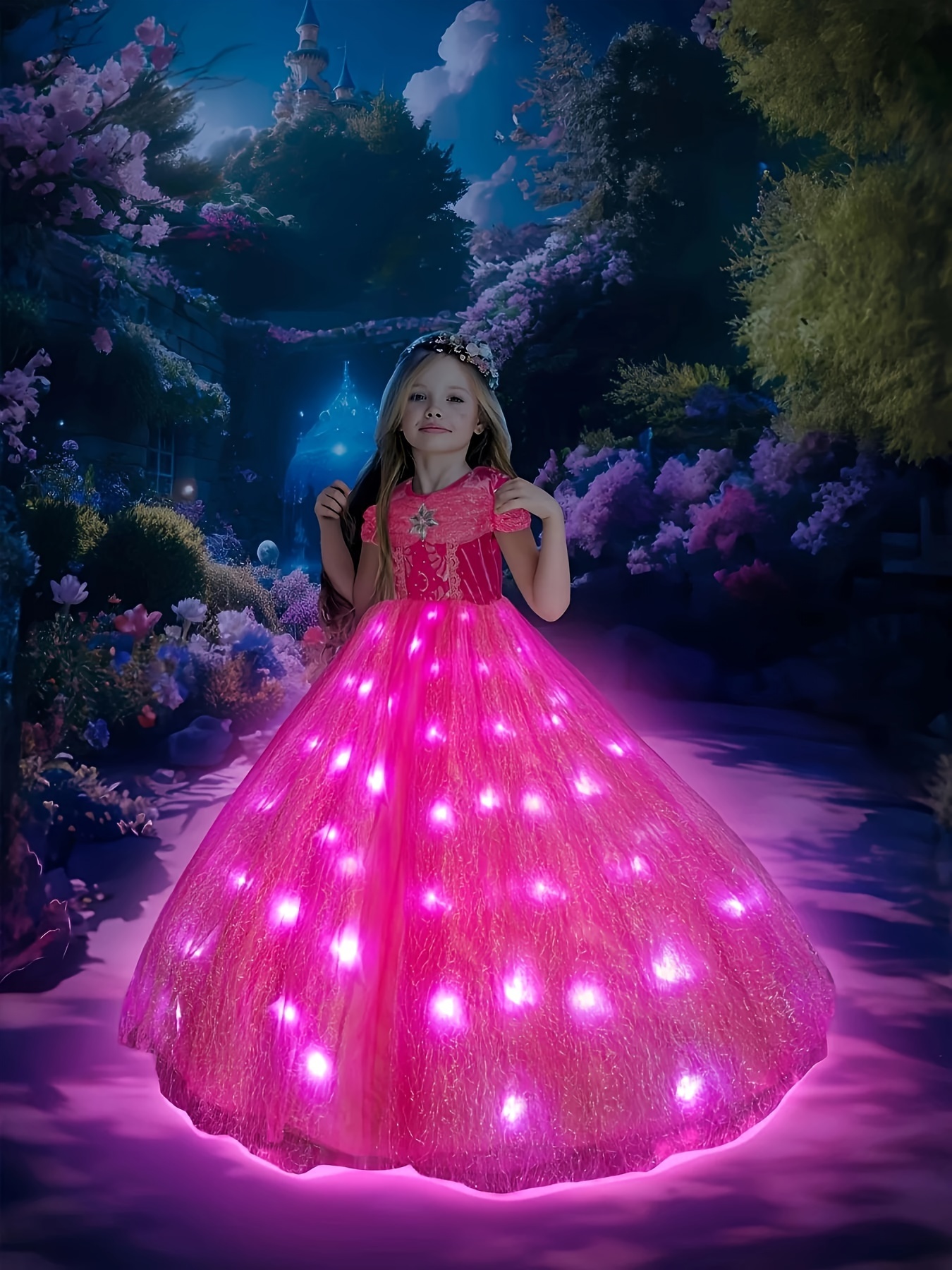 girls halloween carnival party led dress up costume pink luminous outfit with   sleeveless design   christmas halloween celebrations battery not included halloween outfit luminous dress decorative lights halloween decorations