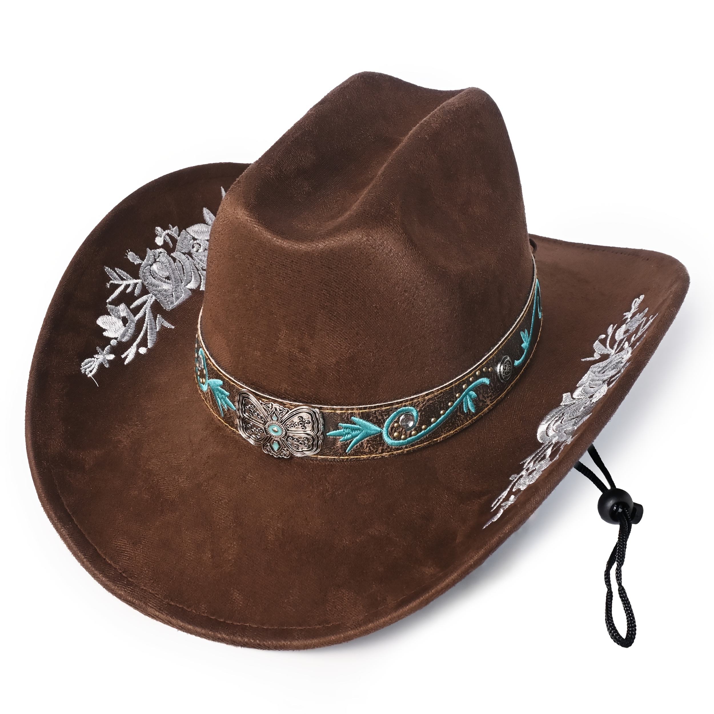 TEMU Classic Western Ethnic Floral Embroidery Wide-brimmed Cowboy Hat, A Felt Hat Suitable For Men And Women's Fashion Prom, Fun Party, And Holiday