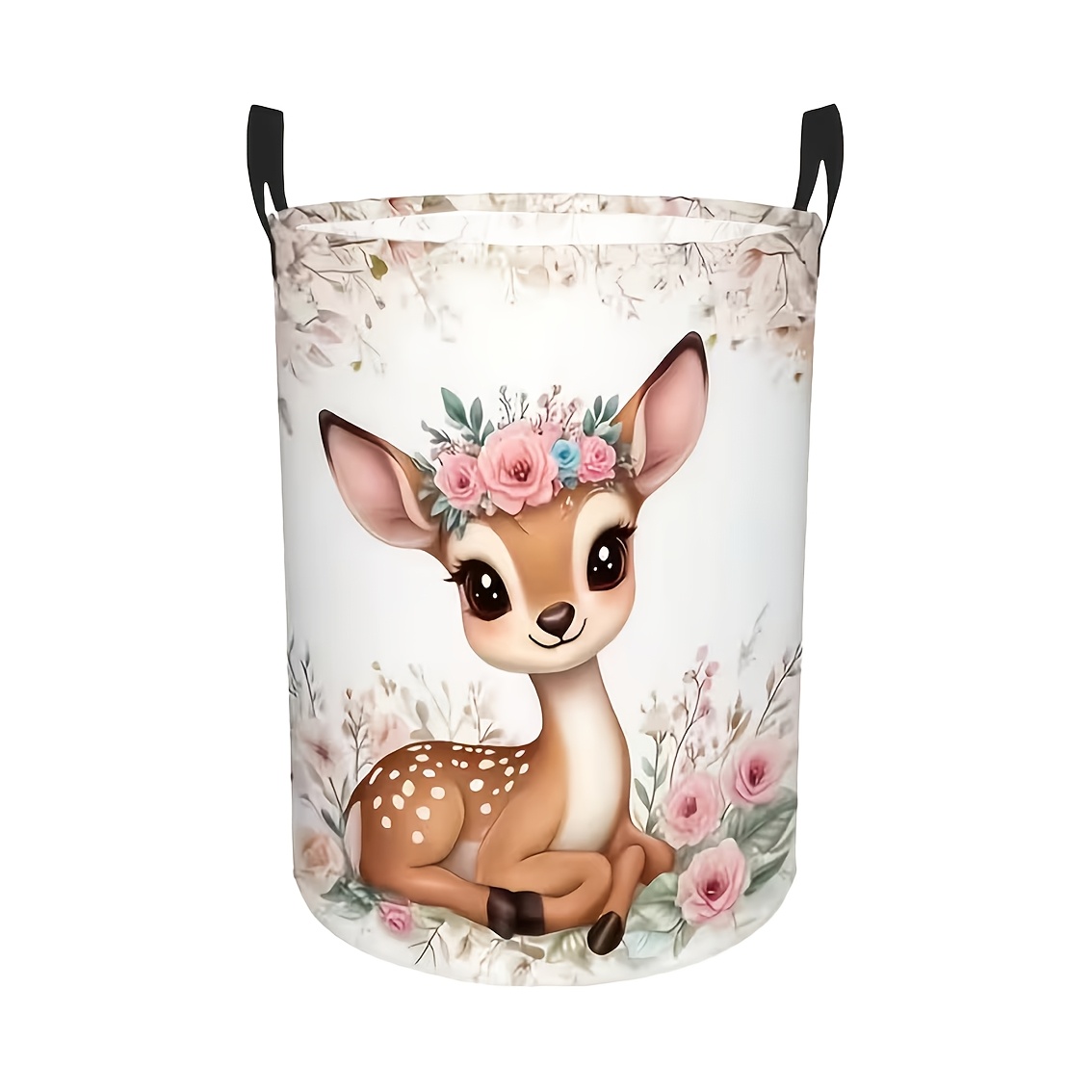 TEMU 1pc Flower Wreath With Deer Pattern And Handle, Dirty Clothes Blue. Foldable, Durable, Easy To Clean, Suitable For Use In Bedrooms, Bathrooms,
