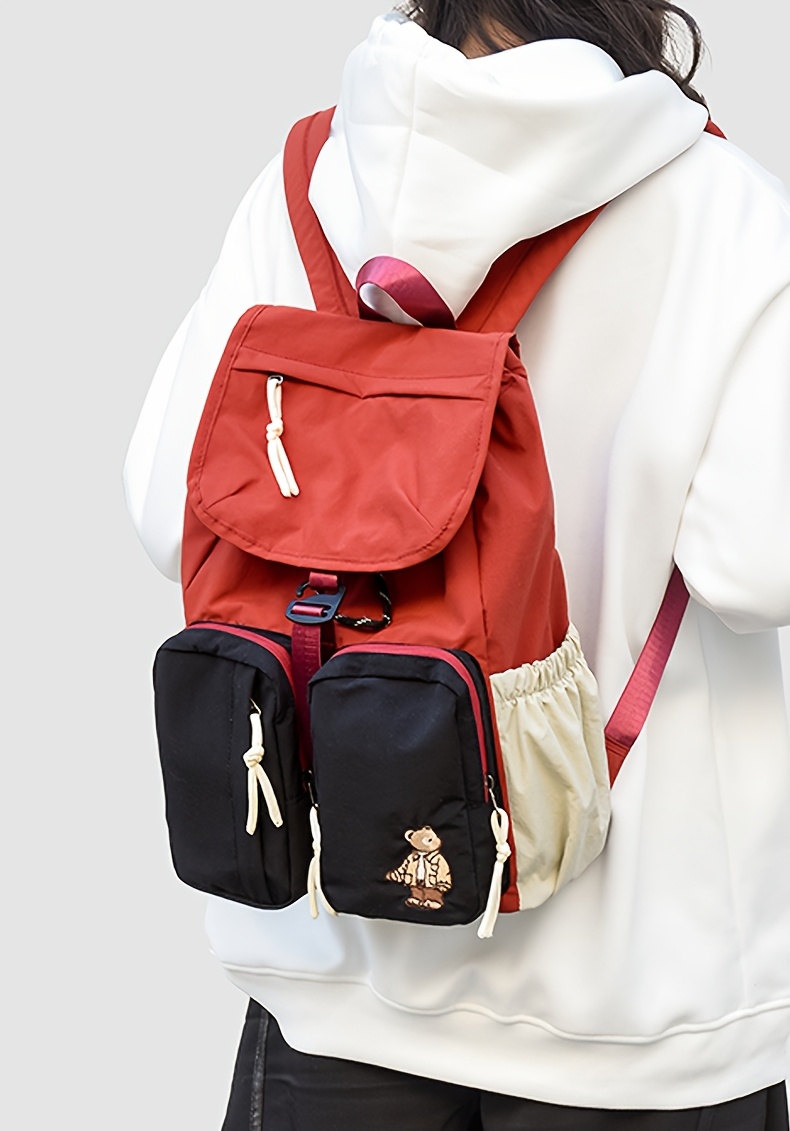 Vintage Bear Pattern Backpack With Buckle For Daily Travel School_voghion.com