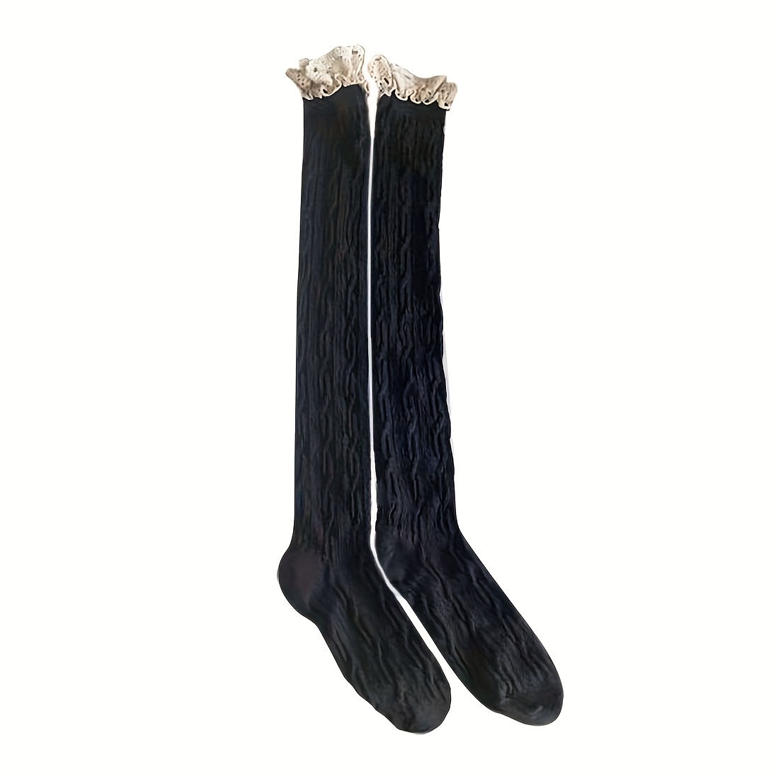 TEMU 1 Pair Women's Japanese Sweet Lace Over-the-knee Thigh Socks, Retro Cable-knit Lolita Style Niche Boot Socks