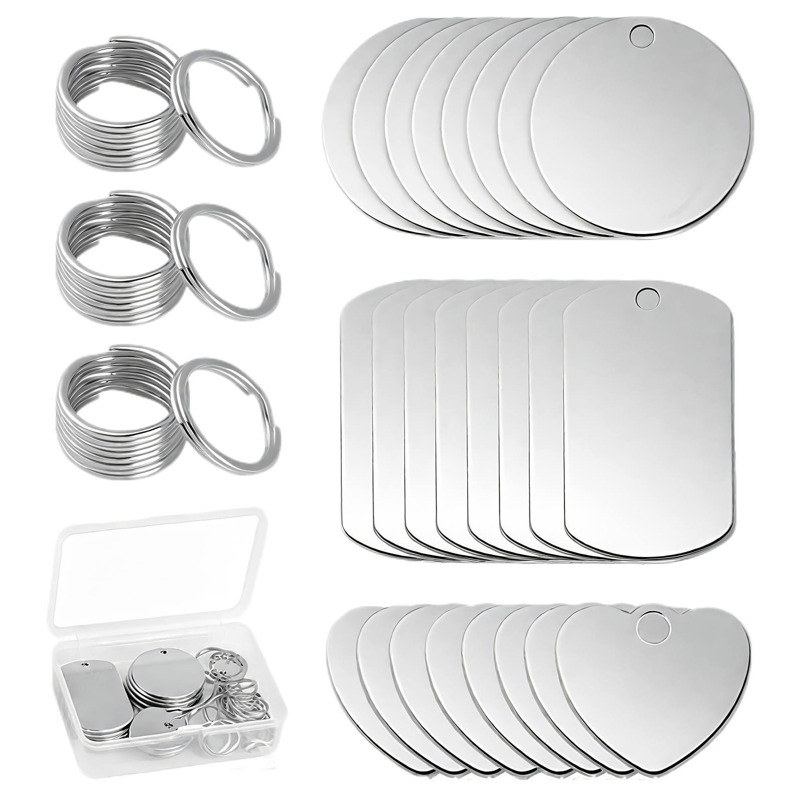E-shop 24er-Pack Anhänger + Aufbewahrungsbox, Herz, Rund, Rechteckig, Schlüsselanhänger, Leere Schlüsselketten, Blanks für Halsketten, Anhänger,