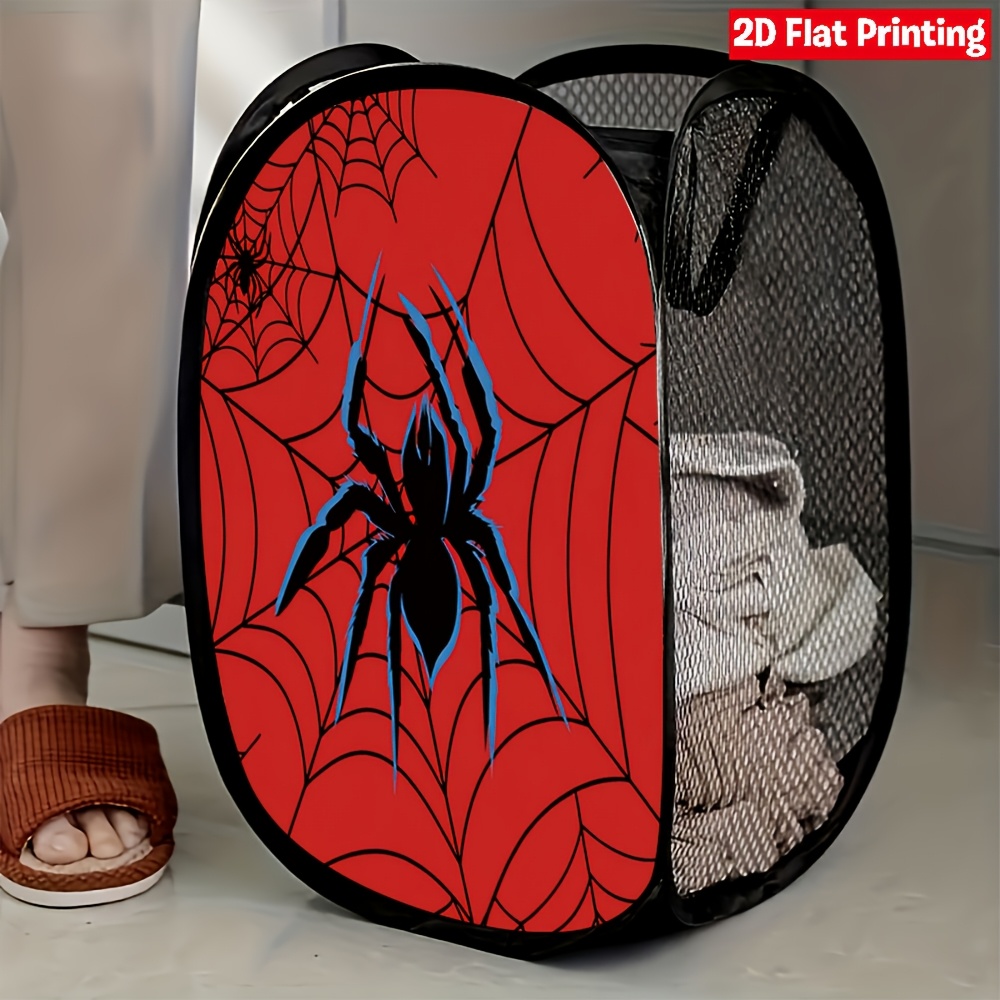 TEMU 1 panier à linge pop-up en à motif toile d'araignée, durable et pliable, solution de rangement pour chambre à coucher, salle de bain et voyage