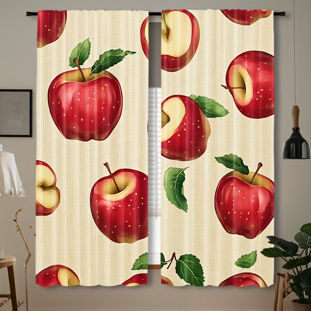 

2pcs Red Design Kitchen Curtains, Machine Washable Semi-transparent Drapes For Bedroom & Room Types, Kitchen Curtains For Windows, Whole Design