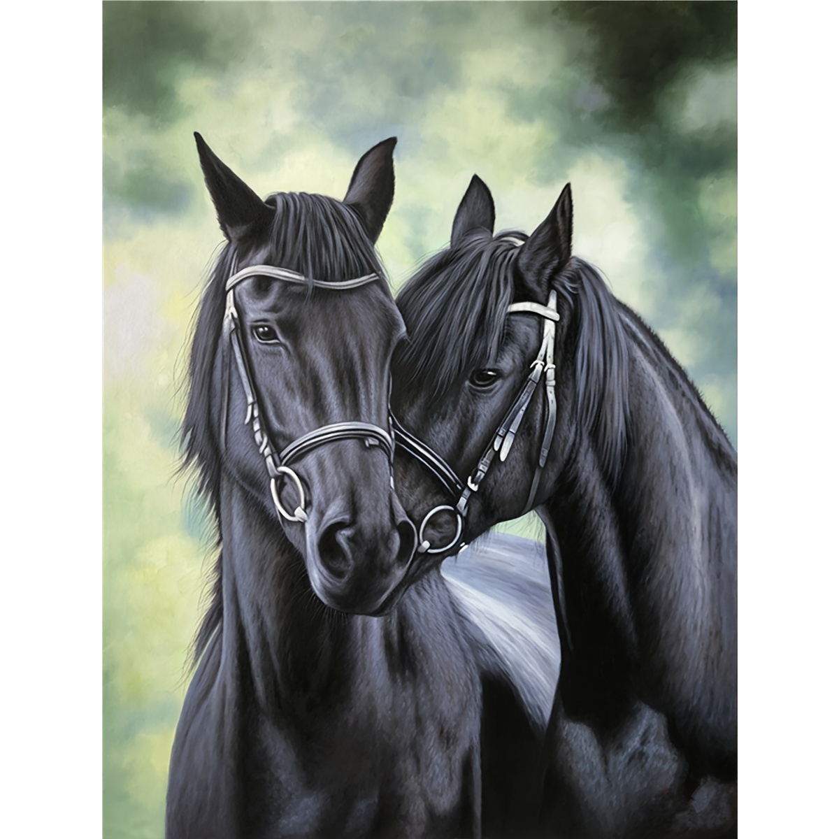 

Full Diamond Painting Kit: Black Horses - Animal Theme, Round Diamond Shapes, Acrylic (pmma) Material