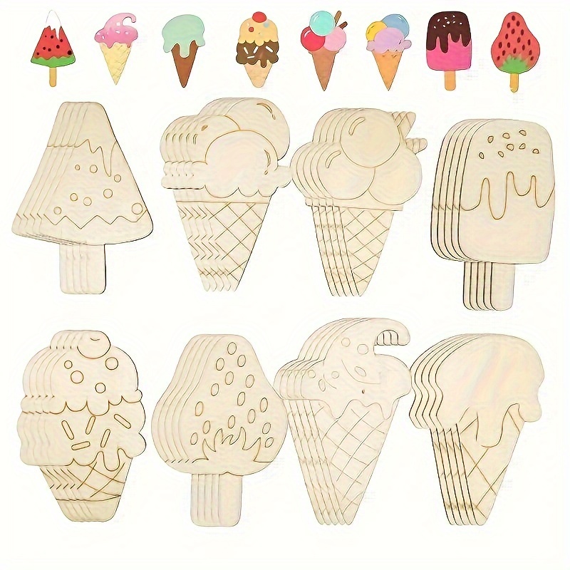 

40-piece Handcrafted Wooden Ice Cream Decor Set - Vibrant Summer Designs With Premium Gift Tags For Parties & Weddings, 8 Unique Patterns Ice Cream Party Decorations Ice Cream Decorations