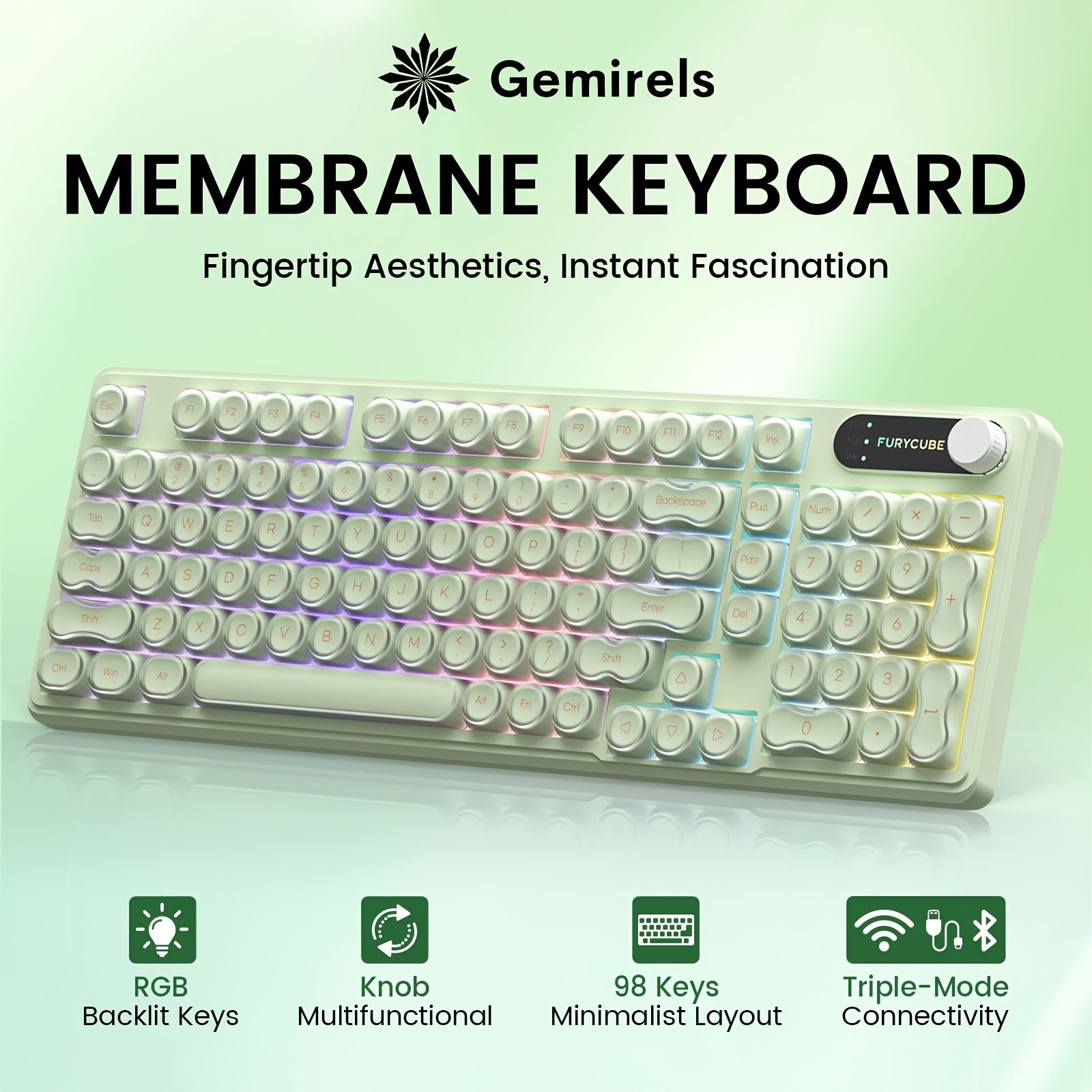 wireless wireless mechanical keyboard compatible for pc laptop type c large battery 5000mah built   absorption   knob wireless 2 4g switchable compact layout with side gradient color 98 key