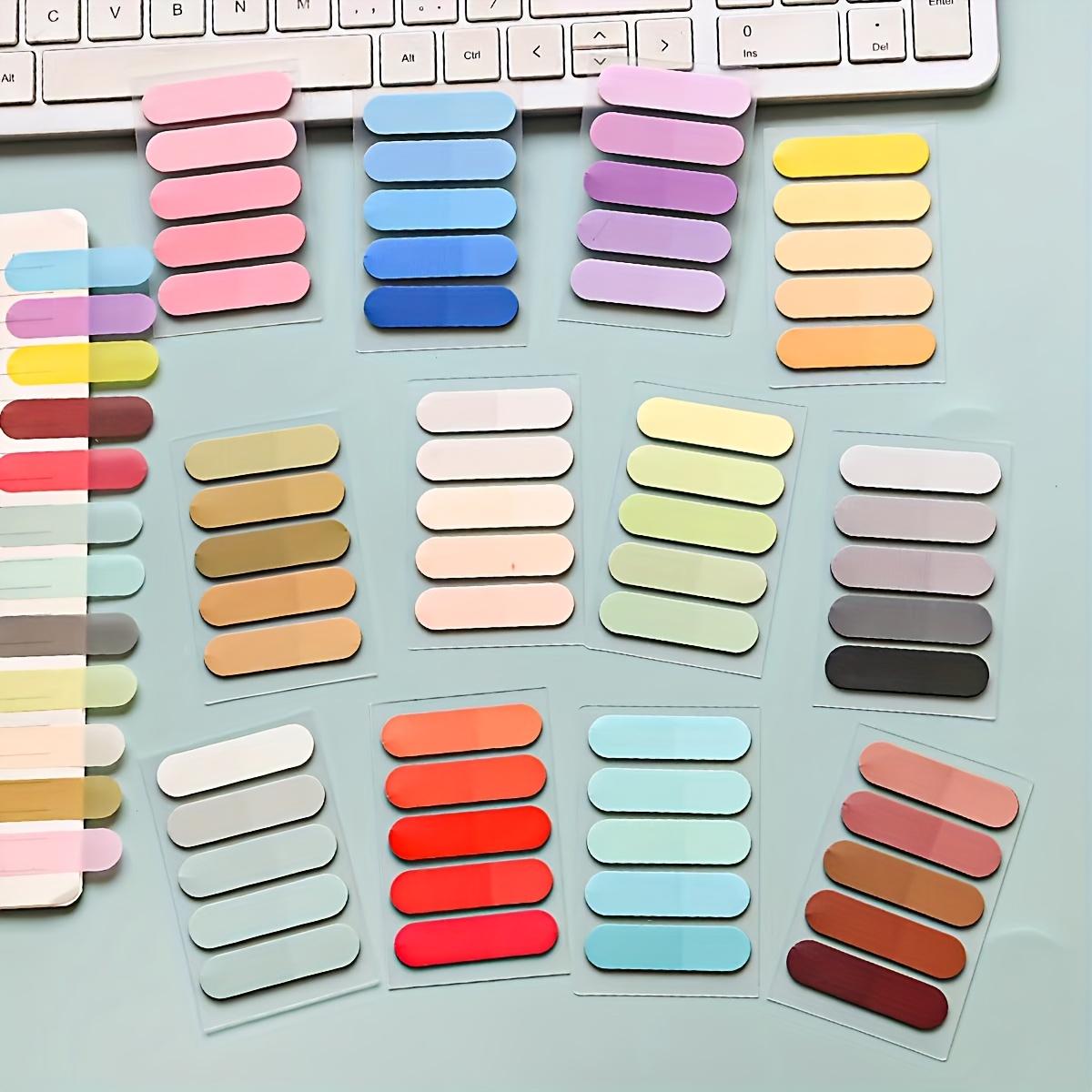 Image of 6pcs/12pcs Semi-circle Gradient Transparent Pet Self-adhesive Sticky Notes, Morandi Style Combination Memo Pads, Suitable For School, Home, Study, And Office, A Back-to-school Essential