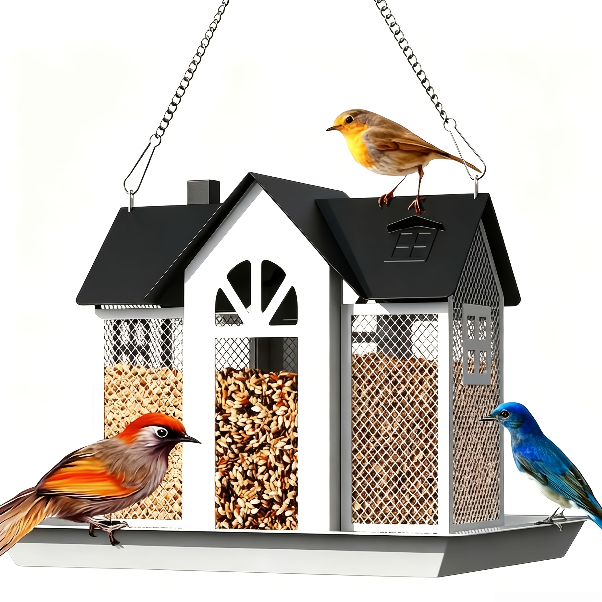 TEMU Outdoor Wild Bird Feeder, Squirrel Prevention Bird Feeder, 3 Feeders, Metal Mesh Is Sturdy And Durable, Suitable For Birds, And Tit. Large