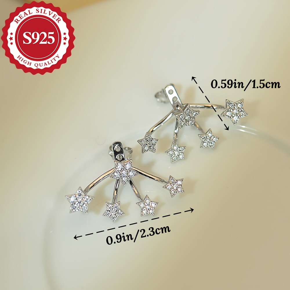 pair s925 silver womens five super   flower ear studs trendy versatile hypoallergenic   with silver ear plugs Product details 3