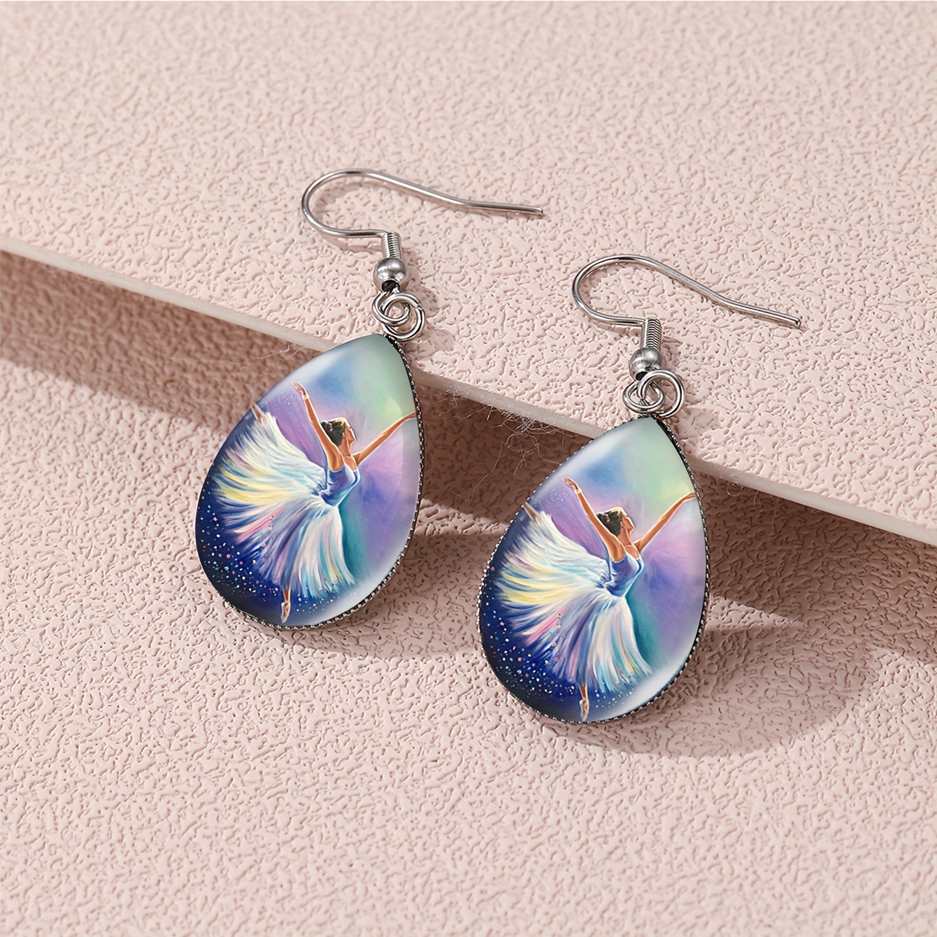 pair vintage inspired ballerina painting tear drop glass Temu