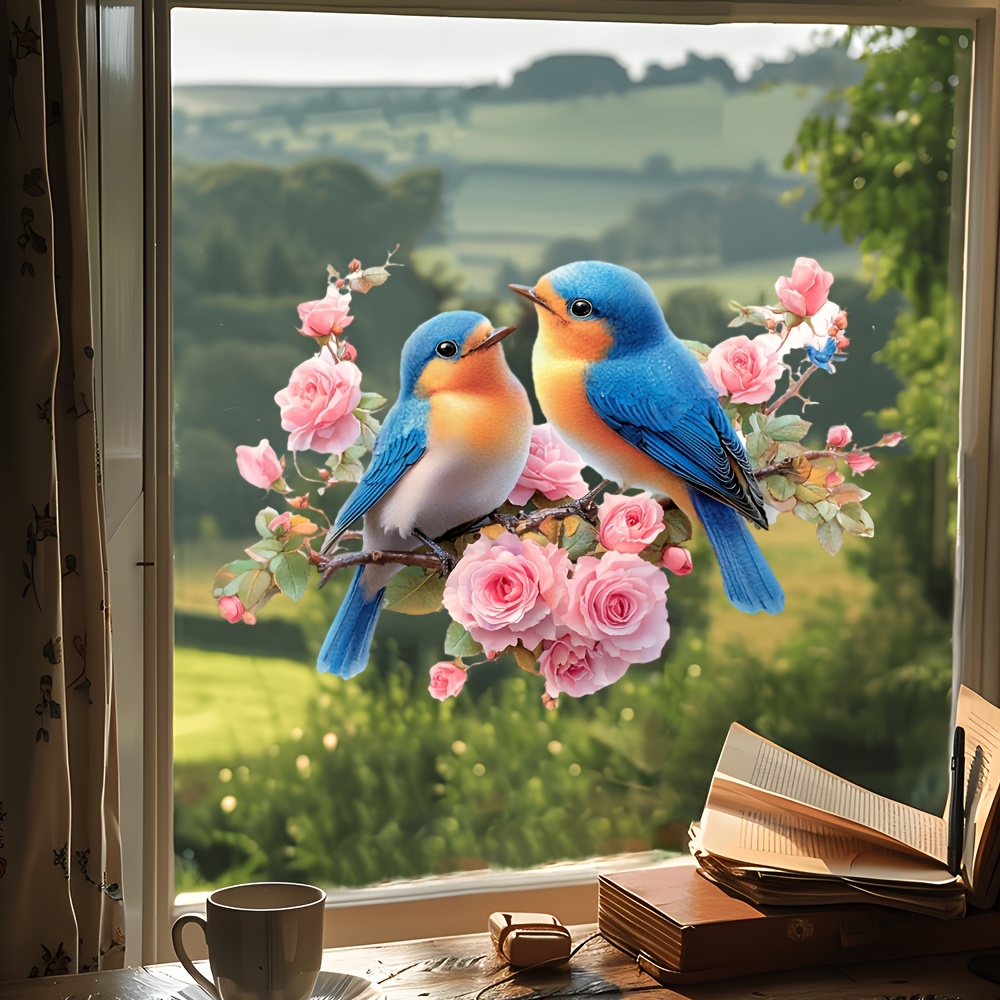 Double-sided Birds Window Clings - Prevention Decals With & , Self-adhesive Plastic Static Cling For Home Decor, & Remove, Spring New Arrival, Artistic Decal, Static Cling Decal
