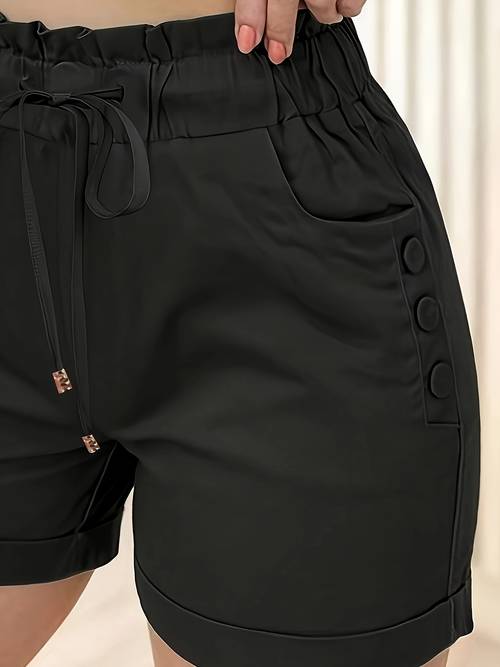 pantalones cortos de mujer estilo cargo con colgante de metal y enrollado de fresca