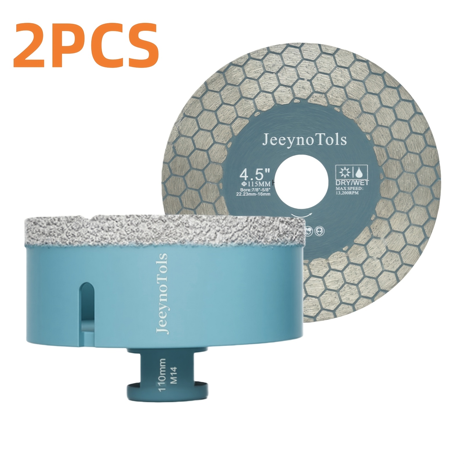 2pcs Dry Diamond Core Drill Bit & Blade Set - Brazed Diamond With - For Porcelain Tile, Granite, Marble, - Compatible With & For Masonry, Brick, Concrete Drilling ( System Required)