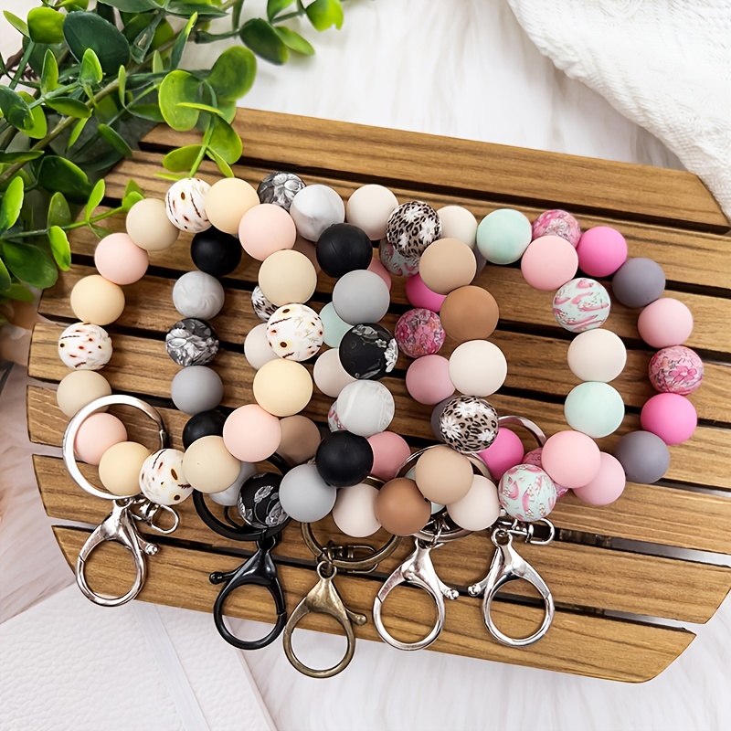 

Elegant Floral Silicone Beaded Wrist Keychain - Charm & Anti-loss Accessory With Lobster Clasp - Perfect Gift