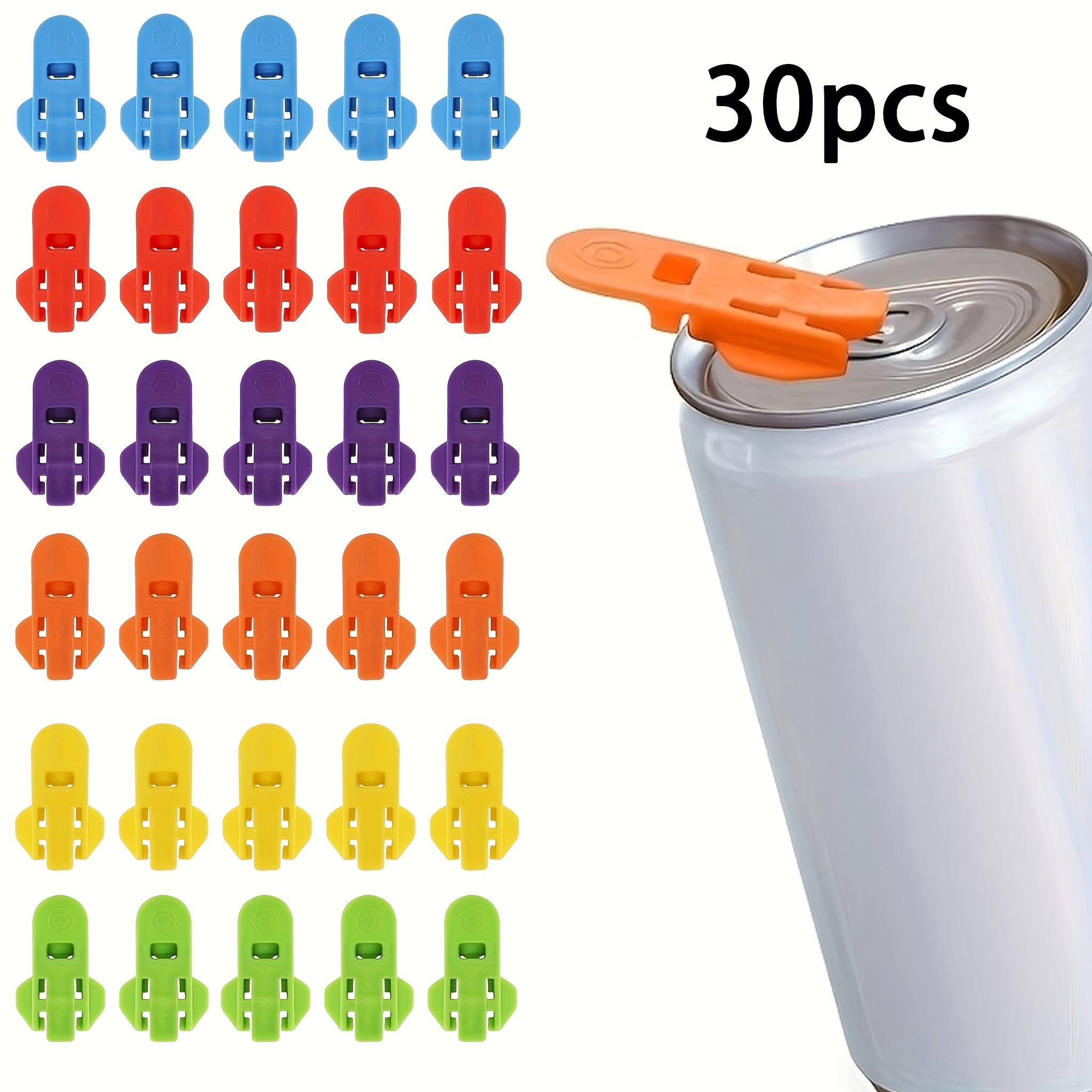 TEMU 30pcs Colored Manual Can Opener Set - Durable Plastic, Leak-proof Protector, Reusable, For Beer, Soda And Aluminum Cans, Built-in Beverage