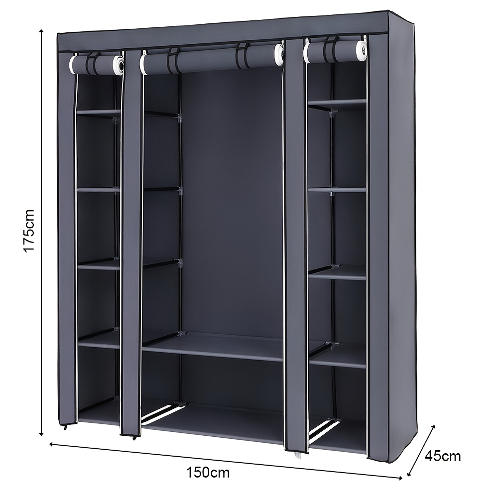 E-shop Garderobenschrank, Schlafzimmerschrank, Kleiderschrank, Stoffschrank, mit Kleiderstange Regalen, für Schlafzimmer, Ankleidezimmer, Schwarz &