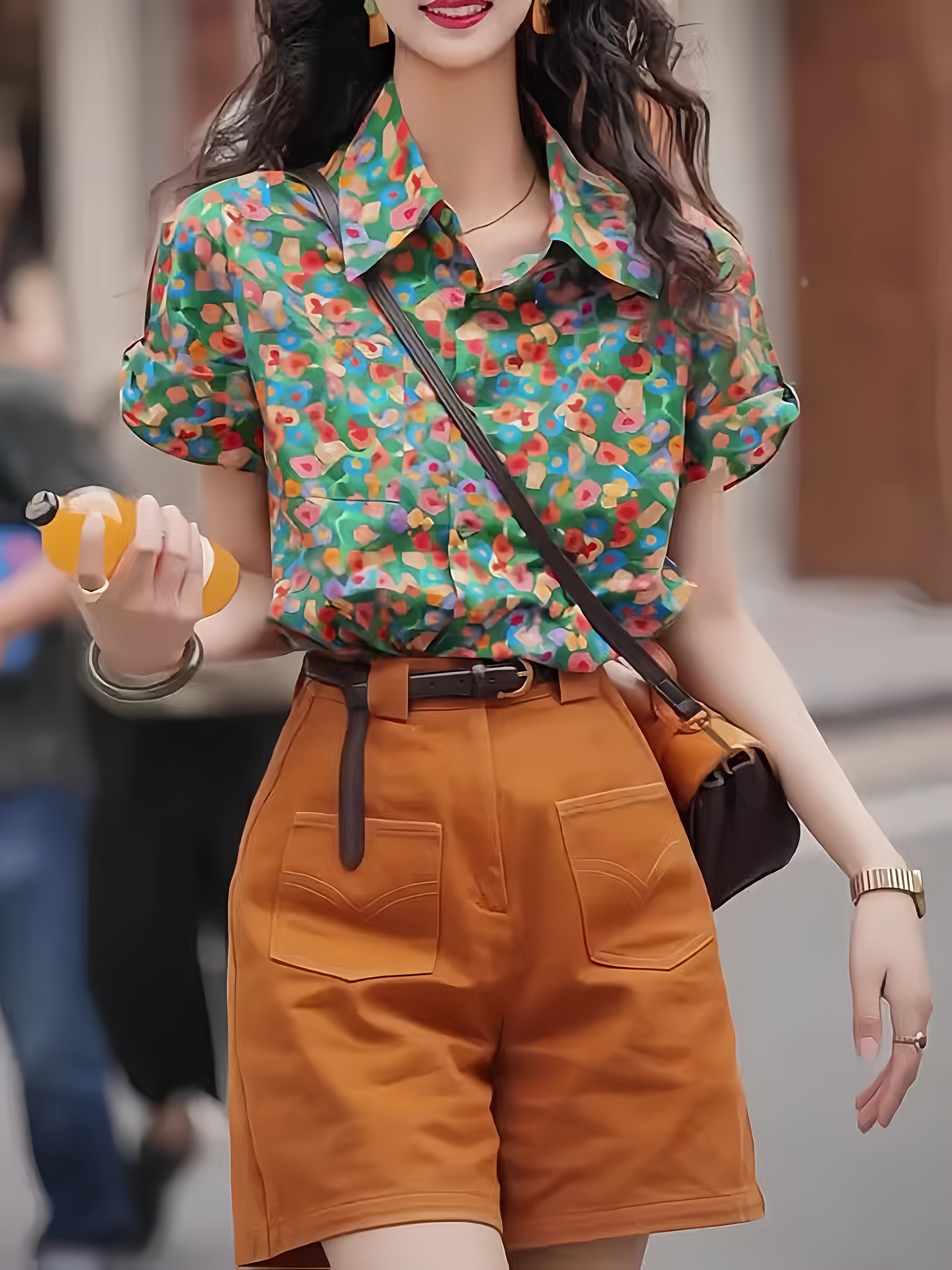 chemise à manches courtes imprimé floral rétro femme fleurs Temu