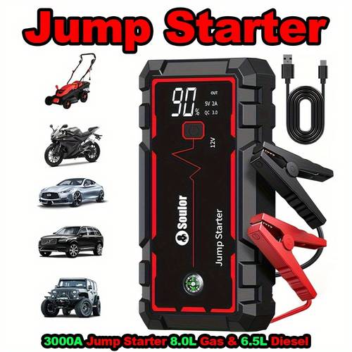 car battery emergency starter 3000a and 6000a and 5000a inflatable starter integrated machine with ordinary clip and 12v lithium battery led emergency light