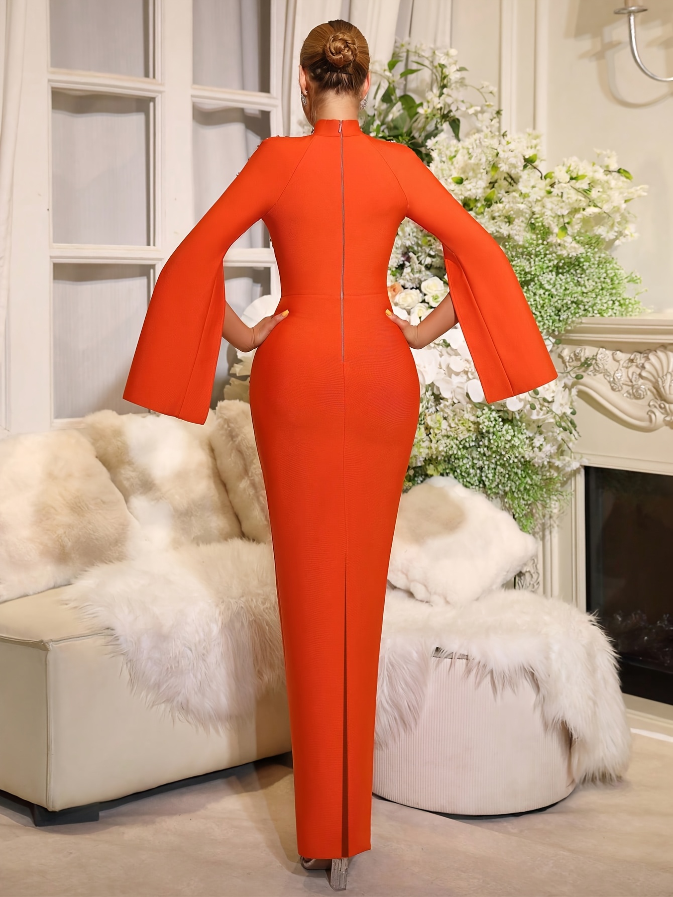 jk0123004 new round neck cape sleeve backless hollow - Temu Oman