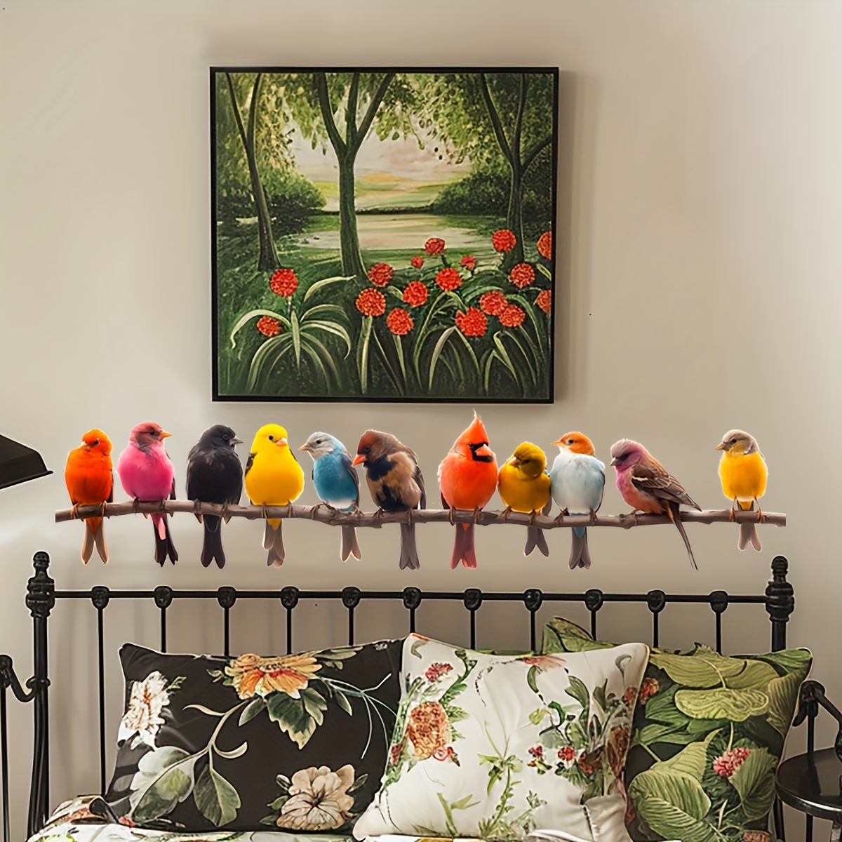 1pc Colorful Tree Branches And Birds Wall Sticker Decoration - Removable, , Suitable For Living Room, Bedroom, Sofa, Bedside, Tv Background Decoration