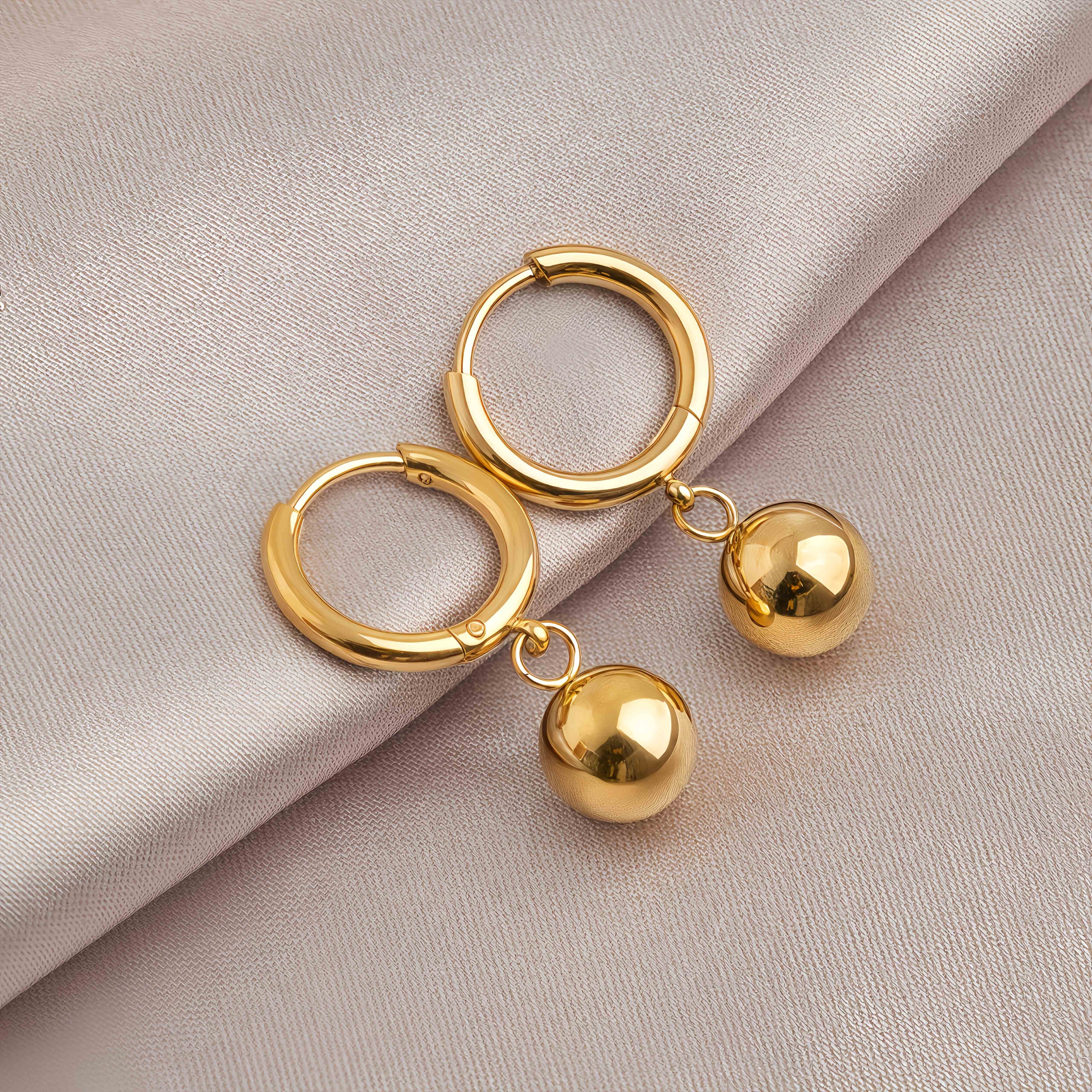 TEMU A Pair Of Classic Pendants, Stainless Steel Round Bead Earrings, Non-fading Minimalist Women's Round Ring Small Ball Light Ear Hoops Earrings