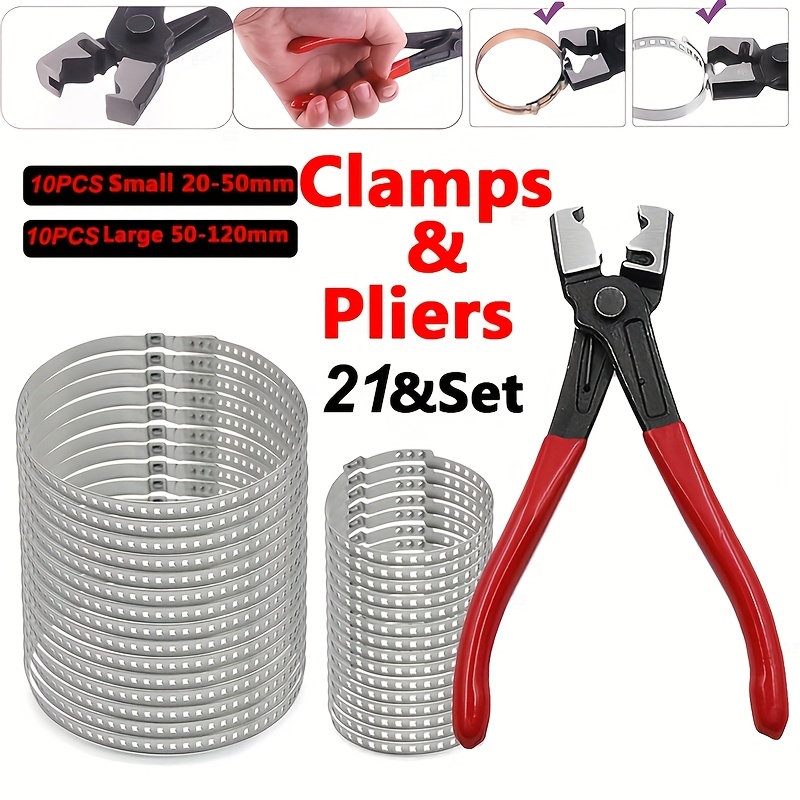 E-shop Set mit 21 Teilen, inklusive Clicr-R Schlauchschellenzange und Universal CV Reifenabdeckungsschellen (je 15 Stück pro Größe). Hergestellt aus