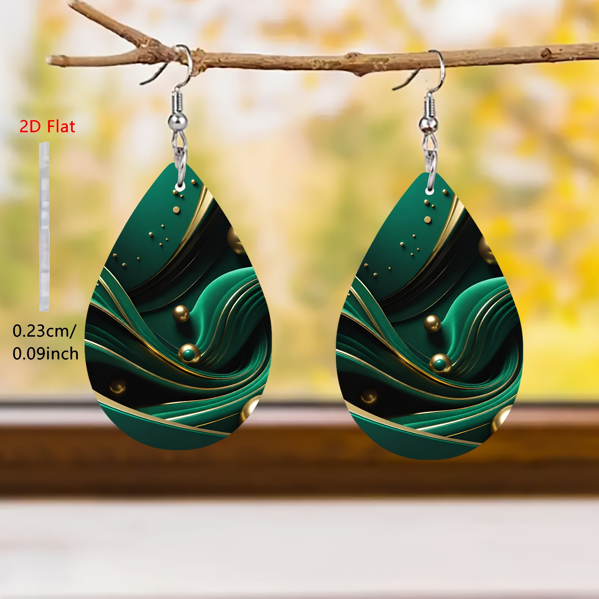 2d Flat, 2d Flat - 1 Pair Teardrop Dark Green Acrylic Earrings, Elegant Abstract Curve Style For Men And Women, Daily Wear Ear Accessories For Commuting, Dinner Parties, Festivals, And Gifts, 2d Flat