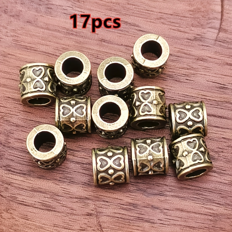 TEMU 17 pièces de breloques perles multicolores vintage à grand trou, perles d'espacement, accessoires de bijoux de style bohème, fournitures de