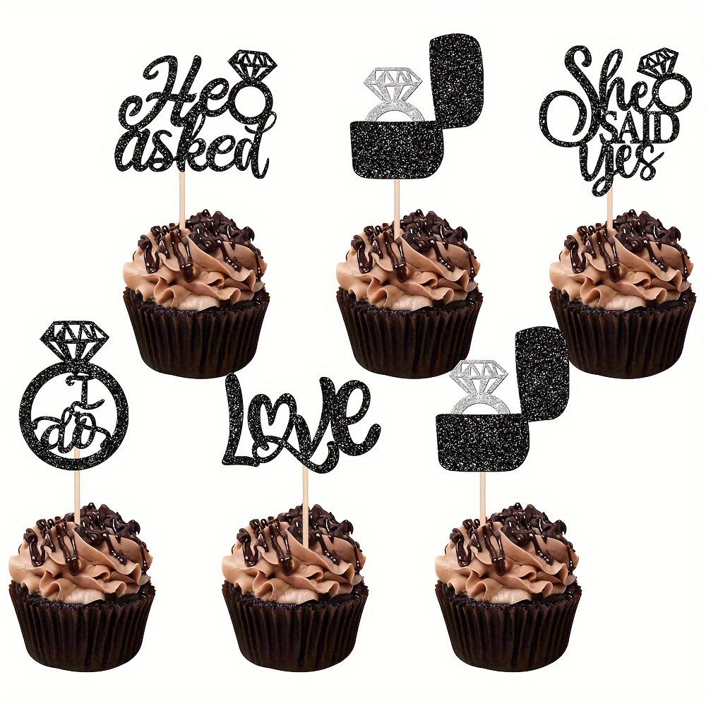 

20pcs Elegant 'he , Yes' Diamond Ring Cupcake Toppers - Wedding & Engagement Party Decorations, No Power Needed, Feather-free Paper Cake Picks, For Wedding