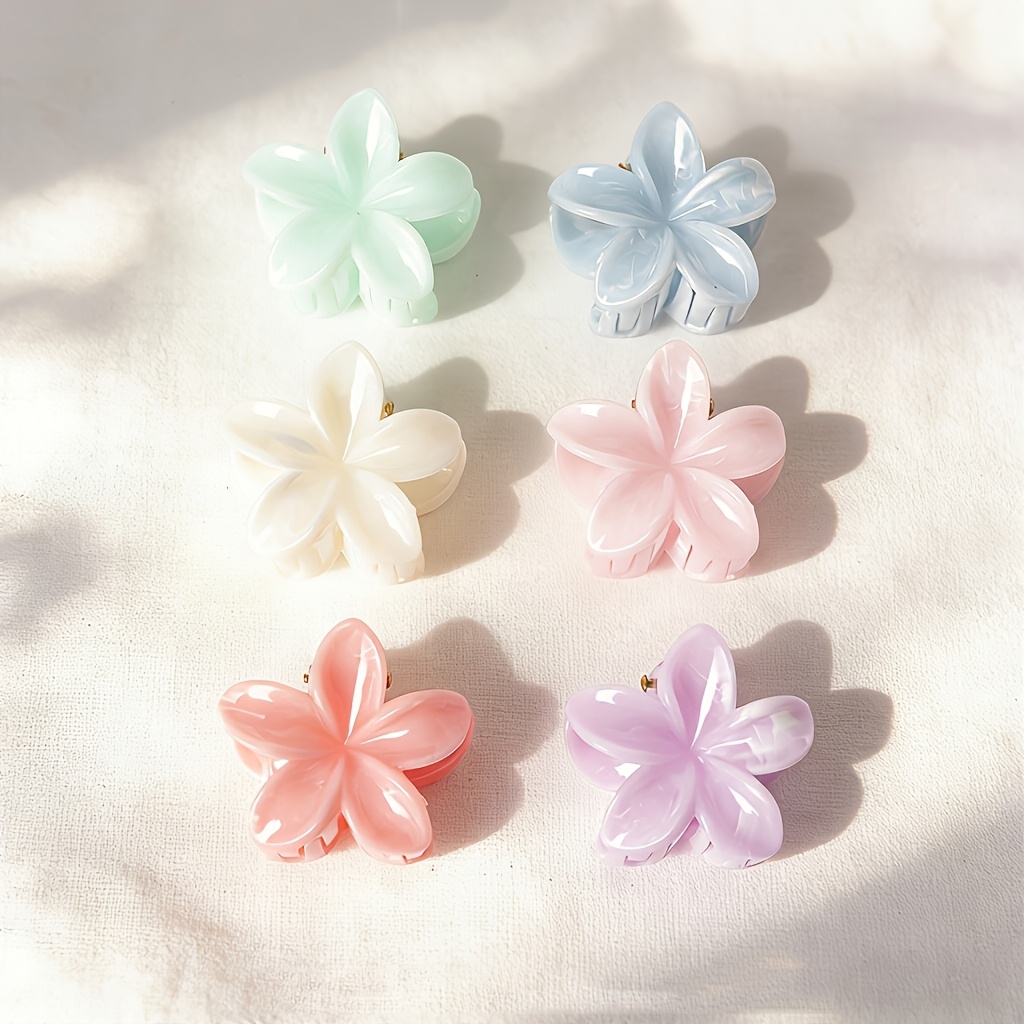 TEMU 6er-Pack Neue 4 cm Süße Plumeria Hai-Clips, Wald-Stil Ins-Inspirierte Einfache und Elegante Haarspangen, High-End Französischer Stil Lazy Updo