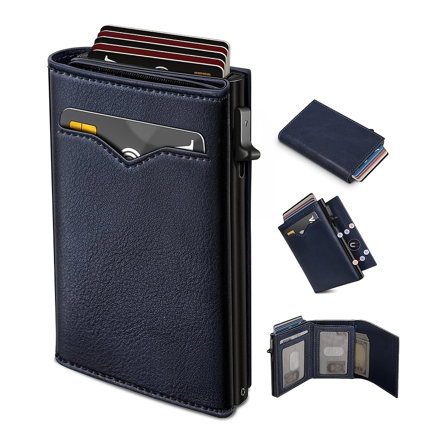 TEMU Men Pop Up Wallet Rfid Blocking Credit Card Holder, Bifold Flip Purse With Windows, Large Capacity Cash Pocket Holds 15 , Push Button Automatic