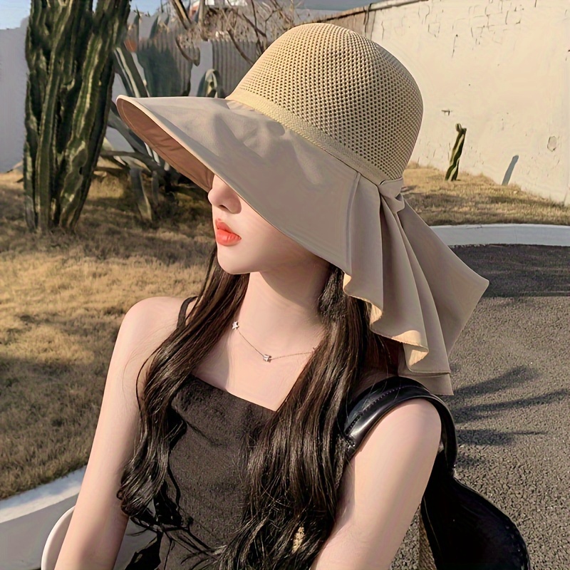 

Stylish Bow-detail Bucket Hat - Uv Protection, Neck Flap & Outdoor Wear - Wide Brim Pleated Detail