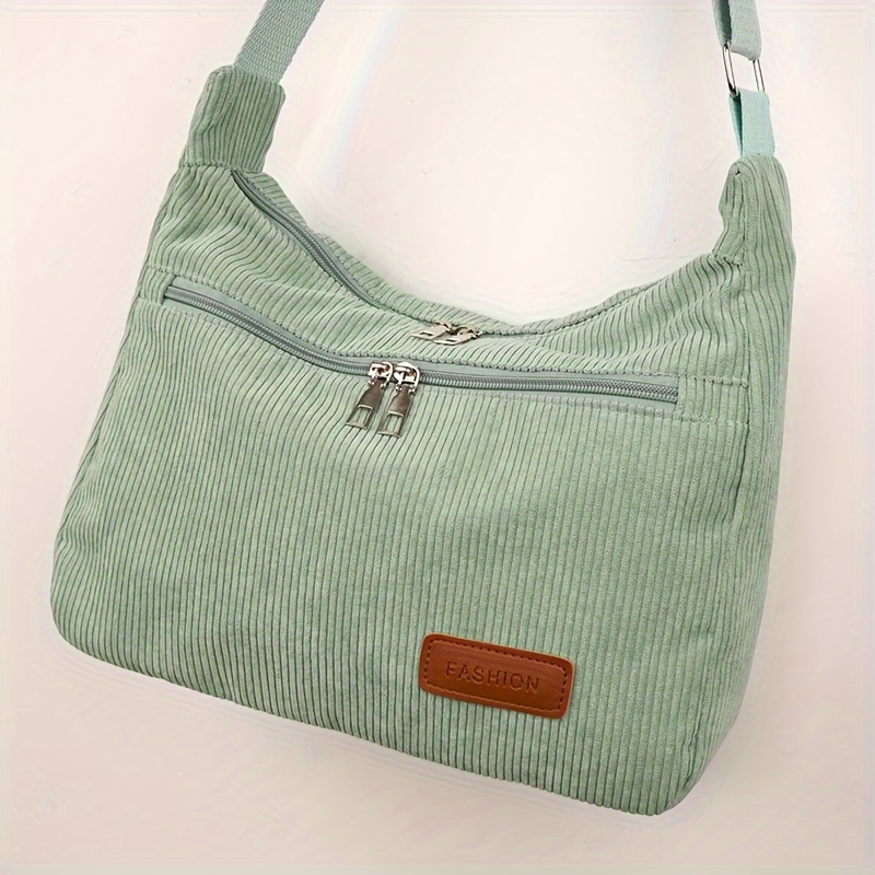 New 2024 Korean-style Solid Color Striped Tote Bag With Corduroy Crossbody Design For Women