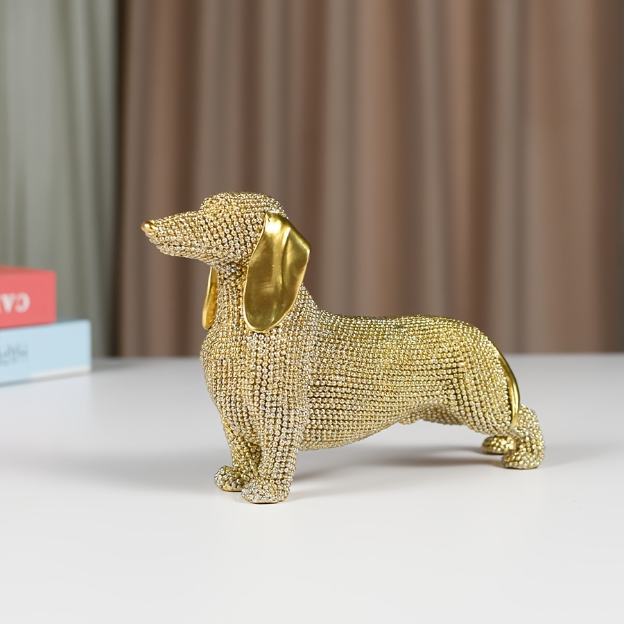 Image of 1 Chic Beaded Dachshund Dog Figurine - Versatile Resin Decor For Living Room, Study, Office - Indoor/outdoor Compatible, No Power Needed - Gift, Dog Decor