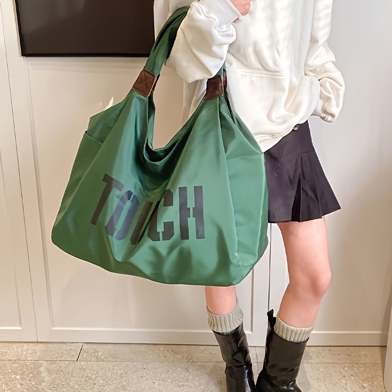 

Large Nylon Tote Bag For Women, Spacious Carry-all Underarm Bag, Durable Shoulder Handbag For Travel, Leisure, Yoga, Simple Sporty Design