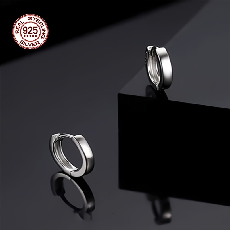 Men's Classic Round Stud Earrings, 925 Sterling Silver